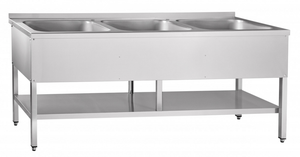 Ванна моечная трехсекционная Abat ВМП-7-3-6РН (с полкой) для предприятий общественного питания